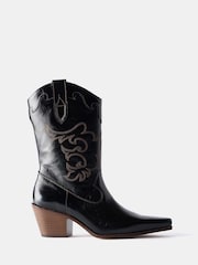 Mint Velvet Black Stitched Cowboy Boots - Image 2 of 4