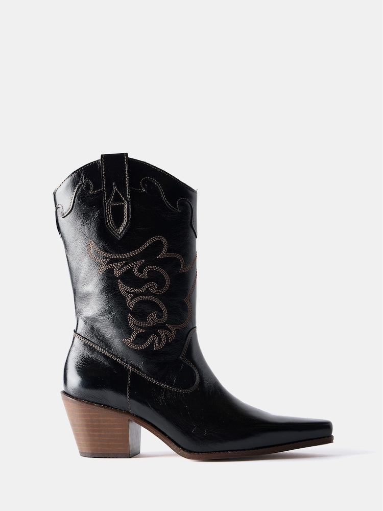 Mint Velvet Black Stitched Cowboy Boots - Image 2 of 4