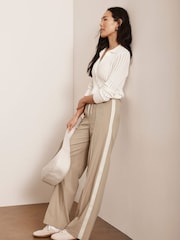 Mint Velvet Cream Pinstripe Wide Joggers - Image 2 of 8