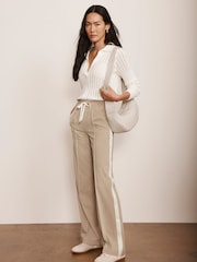 Mint Velvet Cream Pinstripe Wide Joggers - Image 3 of 8
