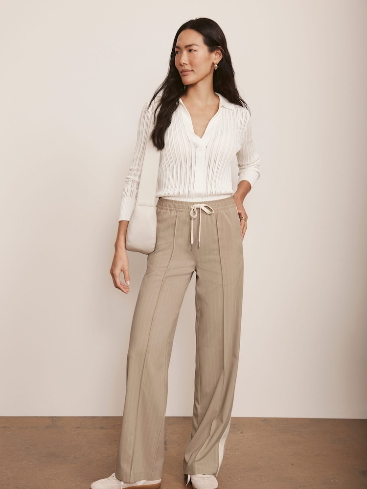 Mint Velvet Cream Pinstripe Wide Joggers - Image 5 of 8