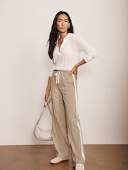 Mint Velvet Cream Pinstripe Wide Joggers - Image 6 of 8