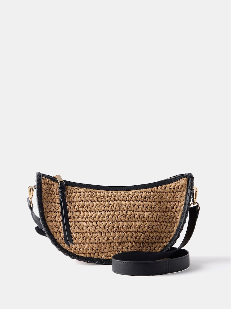 Mint Velvet Cream Woven Cross-Body Bag - Image 1 of 4 Mint Velvet Cream Woven Cross-Body Bag - Image 1 of 4