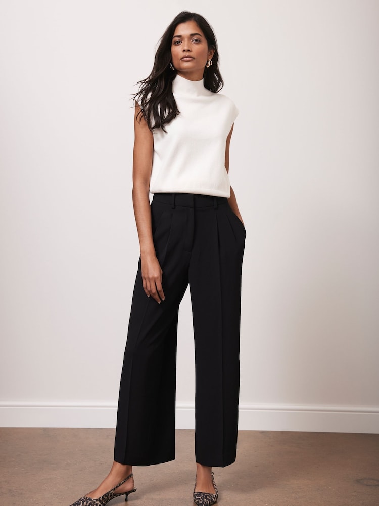 Mint Velvet Black Pleated Cropped Trousers - Image 1 of 8