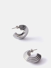 Mint Velvet Silver Tone Ribbed Hoop Earrings - Image 3 of 4