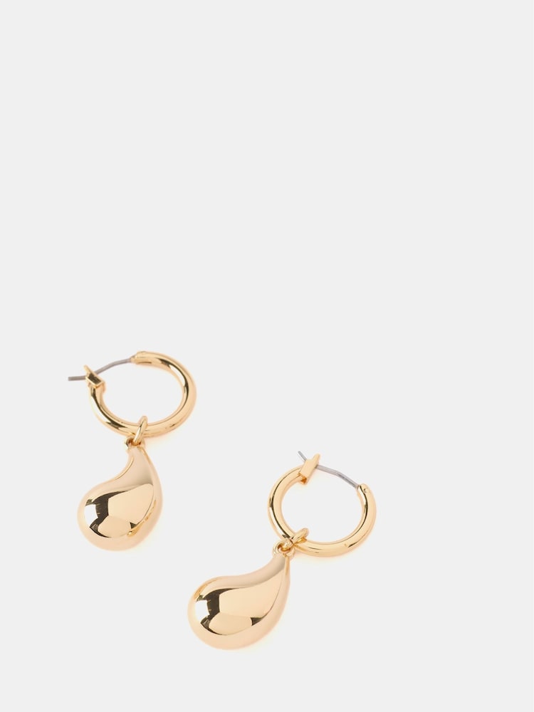 Mint Velvet Gold Tone Drop Hoop Earrings - Image 2 of 3