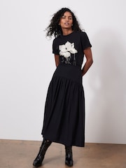 Mint Velvet Black Drop Waist Midi Skirt - Image 1 of 8