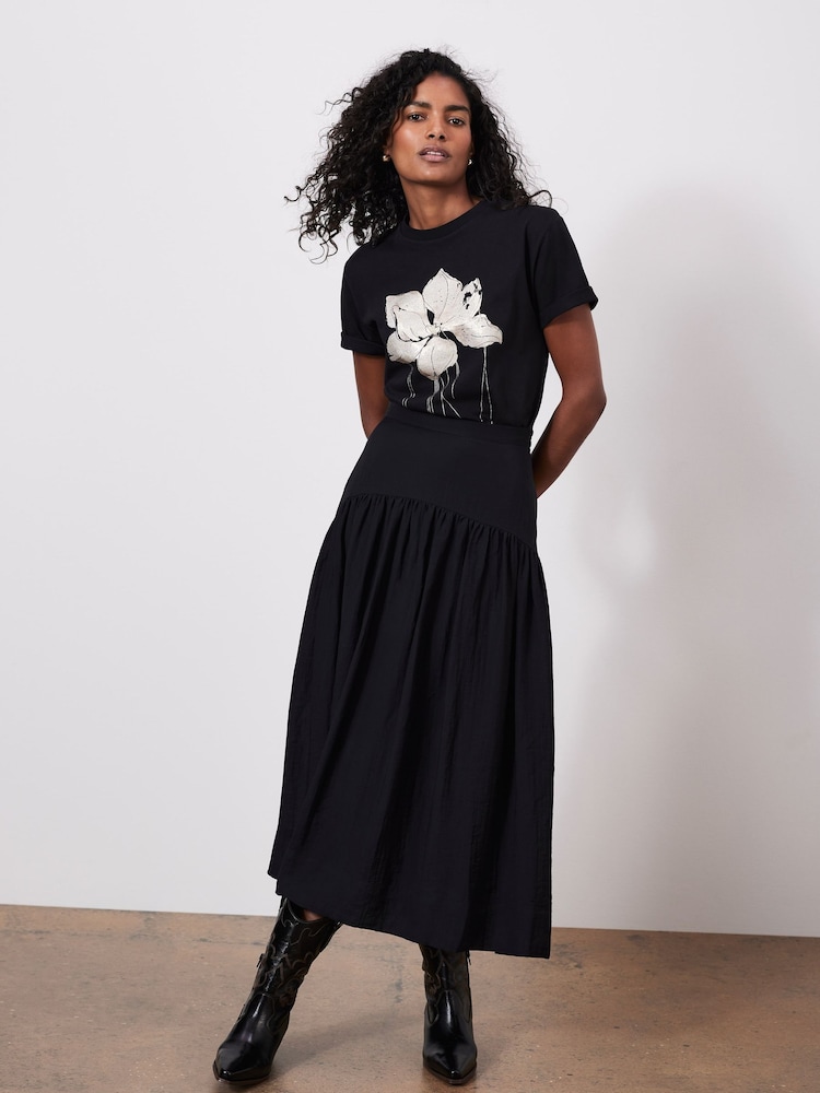 Mint Velvet Black Drop Waist Midi Skirt - Image 1 of 8 Mint Velvet Black Drop Waist Midi Skirt - Image 1 of 8