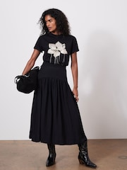 Mint Velvet Black Drop Waist Midi Skirt - Image 2 of 8
