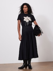 Mint Velvet Black Drop Waist Midi Skirt - Image 4 of 8
