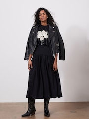 Mint Velvet Black Drop Waist Midi Skirt - Image 5 of 8
