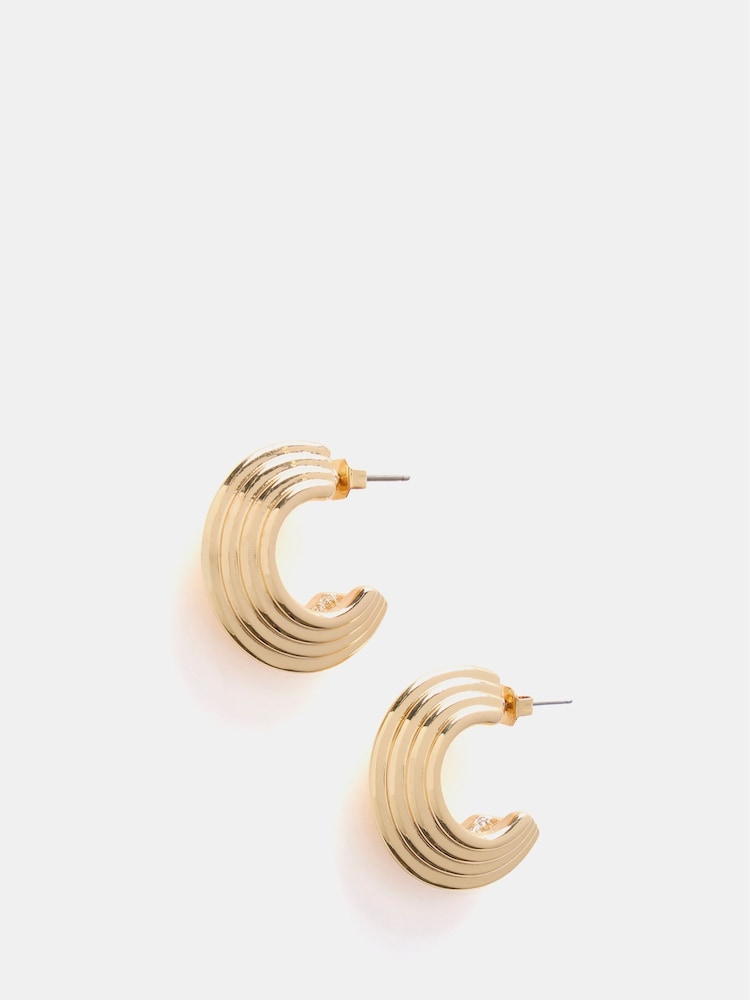Mint Velvet Gold Tone Ribbed Hoop Earrings - Image 1 of 3