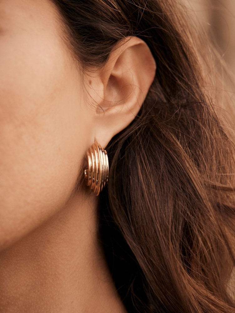 Mint Velvet Gold Tone Ribbed Hoop Earrings - Image 3 of 3