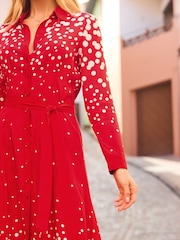 Sosandar Red Geometric Print Shirt Dress - Image 3 of 4