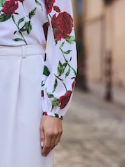 Sosandar White Rose Print Shirt - Image 4 of 5