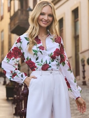 Sosandar White Rose Print Shirt - Image 5 of 5