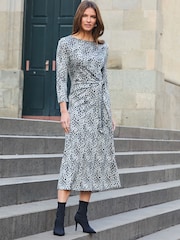 Sosandar Grey Animal Print Tie Side Midi Dress - Image 2 of 5