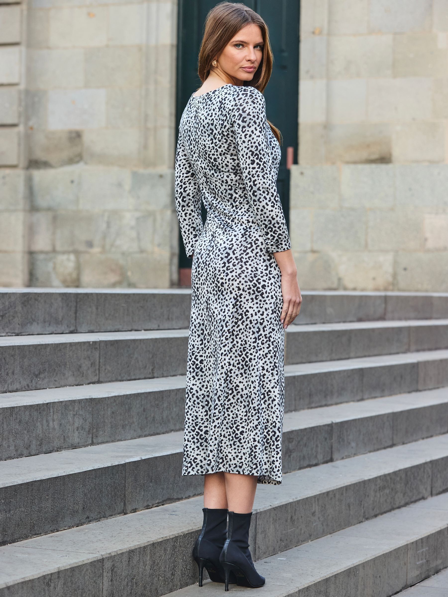 Buy Sosandar Grey Animal Print Tie Side Midi Dress from Next USA