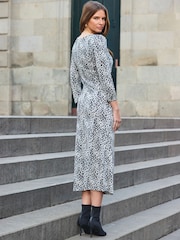 Sosandar Grey Animal Print Tie Side Midi Dress - Image 3 of 5