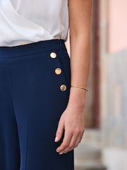 Sosandar Blue Gold Button Detail Wide Leg Trousers - Image 3 of 4