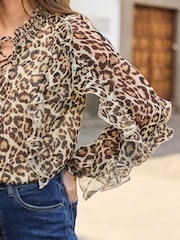 Sosandar Brown Leopard Print Lace-Up Blouse - Image 4 of 5
