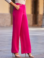 Sosandar Pink High Waisted Wide Leg Trousers - Image 4 of 5
