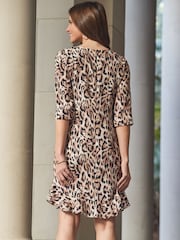 Sosandar Brown Animal Print Ruffle Hem Shift Dress - Image 3 of 4