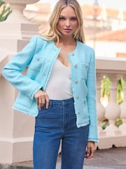 Sosandar Blue Boucle Jacket With Embellished Buttons - Image 2 of 5