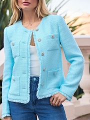 Sosandar Blue Boucle Jacket With Embellished Buttons - Image 5 of 5