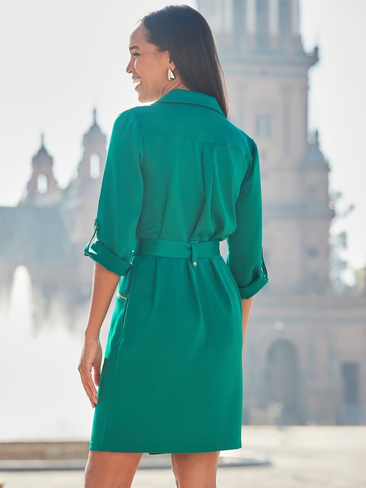 Rochie tip cămașă utilitară cu fermoar frontal Sosandar Satin - Image 4 of 5