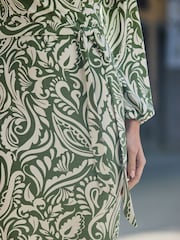 Sosandar Green Paisley Print Belted Wrap Dress - Image 4 of 5