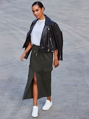 Sosandar Green Supersoft Pocket Detail Utility Midi Skirt - Image 2 of 4