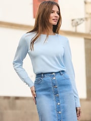 Sosandar Blue Button Through Denim Midi Skirt - Image 4 of 4