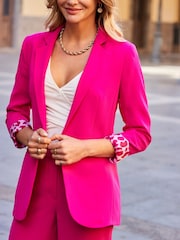 Sosandar Pink Leopard Print Lining Blazer - Image 5 of 5