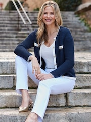 Sosandar Blue Contrast Trim Cardigan - Image 1 of 5