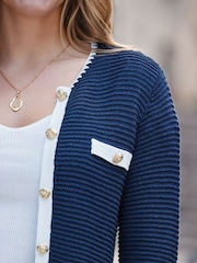 Sosandar Blue Contrast Trim Cardigan - Image 3 of 5