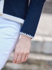 Sosandar Blue Contrast Trim Cardigan - Image 4 of 5
