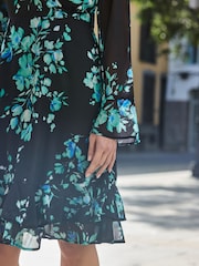 Sosandar Black Floral Print Wrap Front Dress - Image 4 of 4