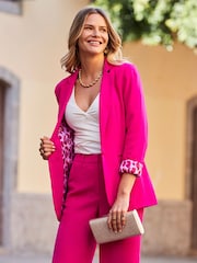 Sosandar Pink Petite Leopard Print Lining Blazer - Image 1 of 5