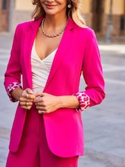 Sosandar Pink Petite Leopard Print Lining Blazer - Image 5 of 5