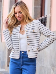 Sosandar White Stripe Boucle Jacket - Image 1 of 5