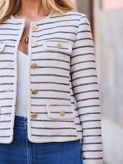 Sosandar White Stripe Boucle Jacket - Image 4 of 5