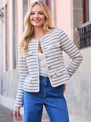 Sosandar White Stripe Boucle Jacket - Image 5 of 5