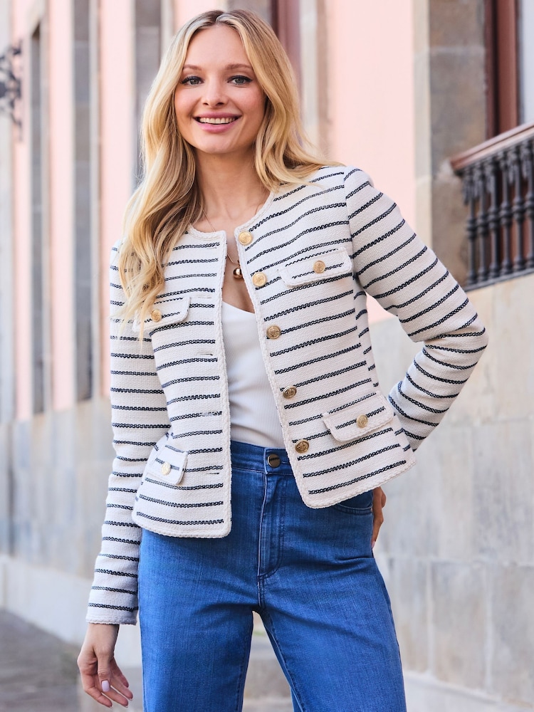 Sosandar White Stripe Boucle Jacket - Image 5 of 5