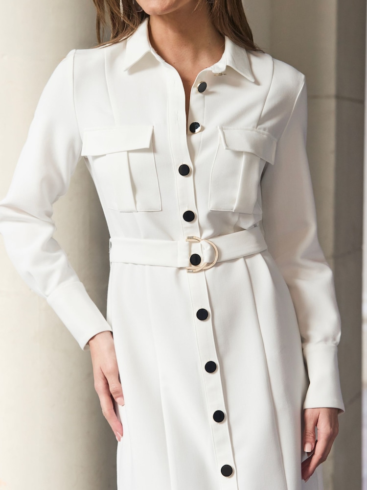Sosandar White Utility Shirt Dress - Image 3 of 5