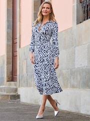 Sosandar White Print Twist Front Dress - Image 3 of 4