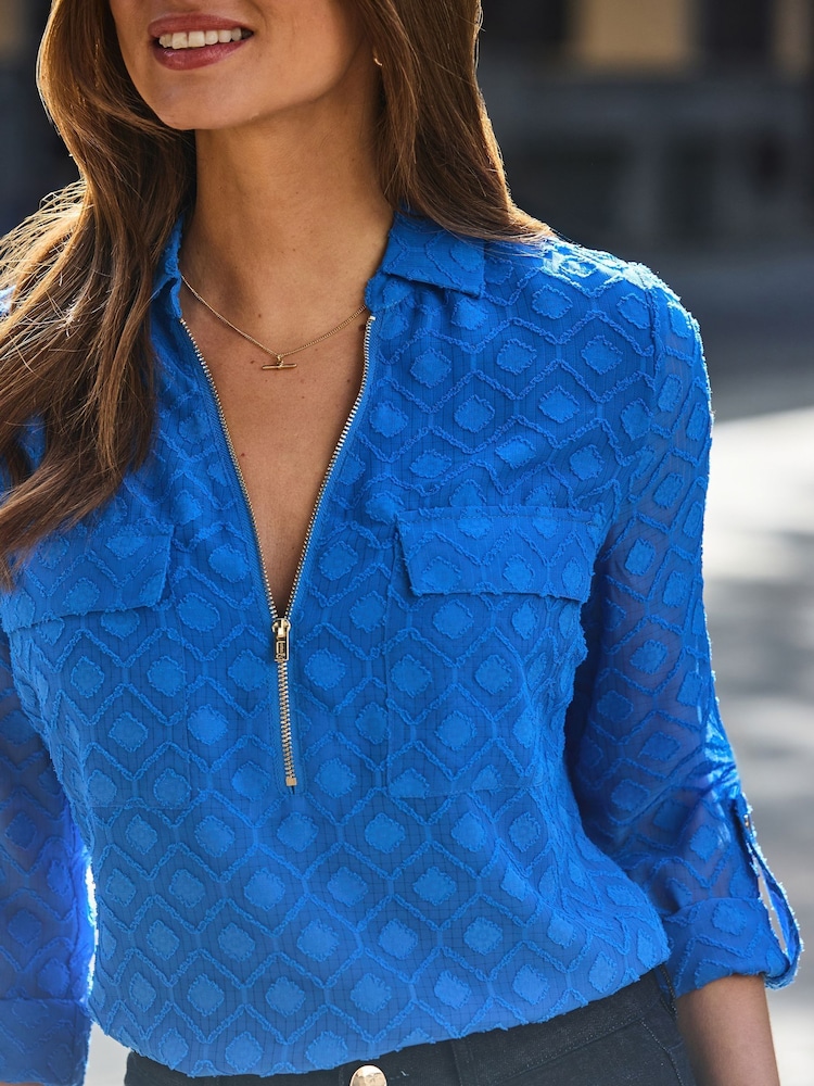 Sosandar Blue Utility Zip Front Tunic Top - Image 2 of 4