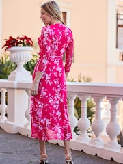 Sosandar Pink Floral Print Ruffle Hem Wrap Dress - Image 3 of 5