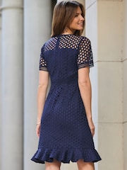 Sosandar Blue Luxe Lace Detail Fit & Flare Dress - Image 3 of 5