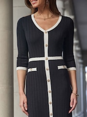 Sosandar Blue Contrast Trim Knitted Shirt Dress - Image 3 of 4